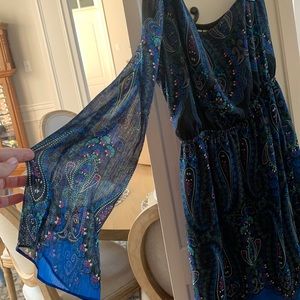 GB paisley one shoulder dress with elastic waist.